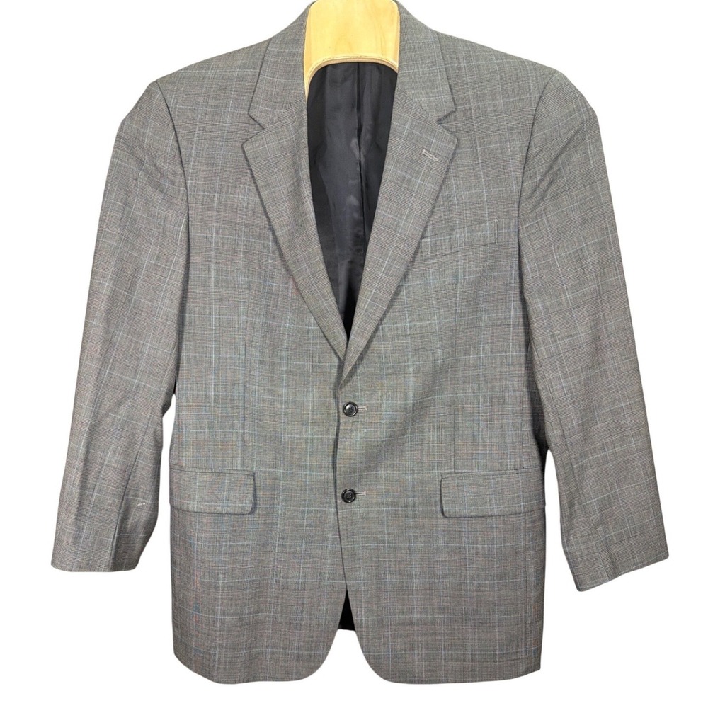 Jos A Bank Mens 43L Wool Blazer Grey Glen Plaid Two Button Sport Coat 43 Long